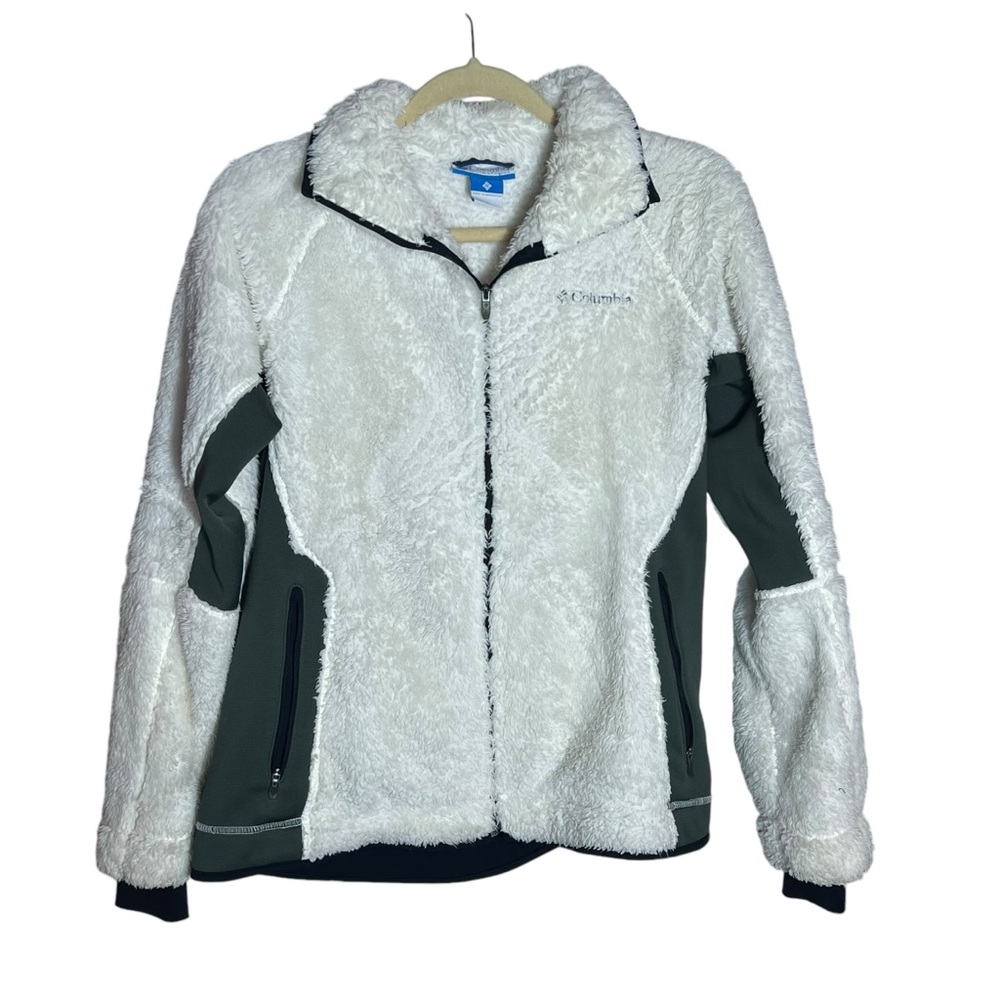 Columbia Fleece Full Zip Off White/Dark Green Teddy Jacket, Large